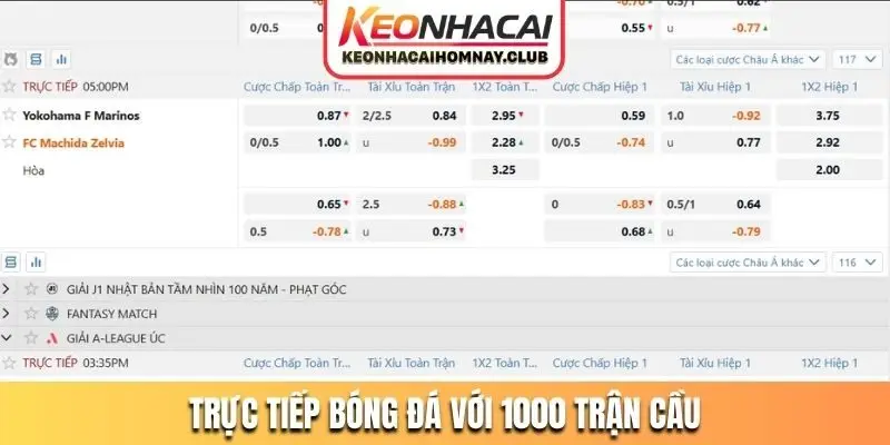 Trực tiếp bóng đá với 1000 trận cầu